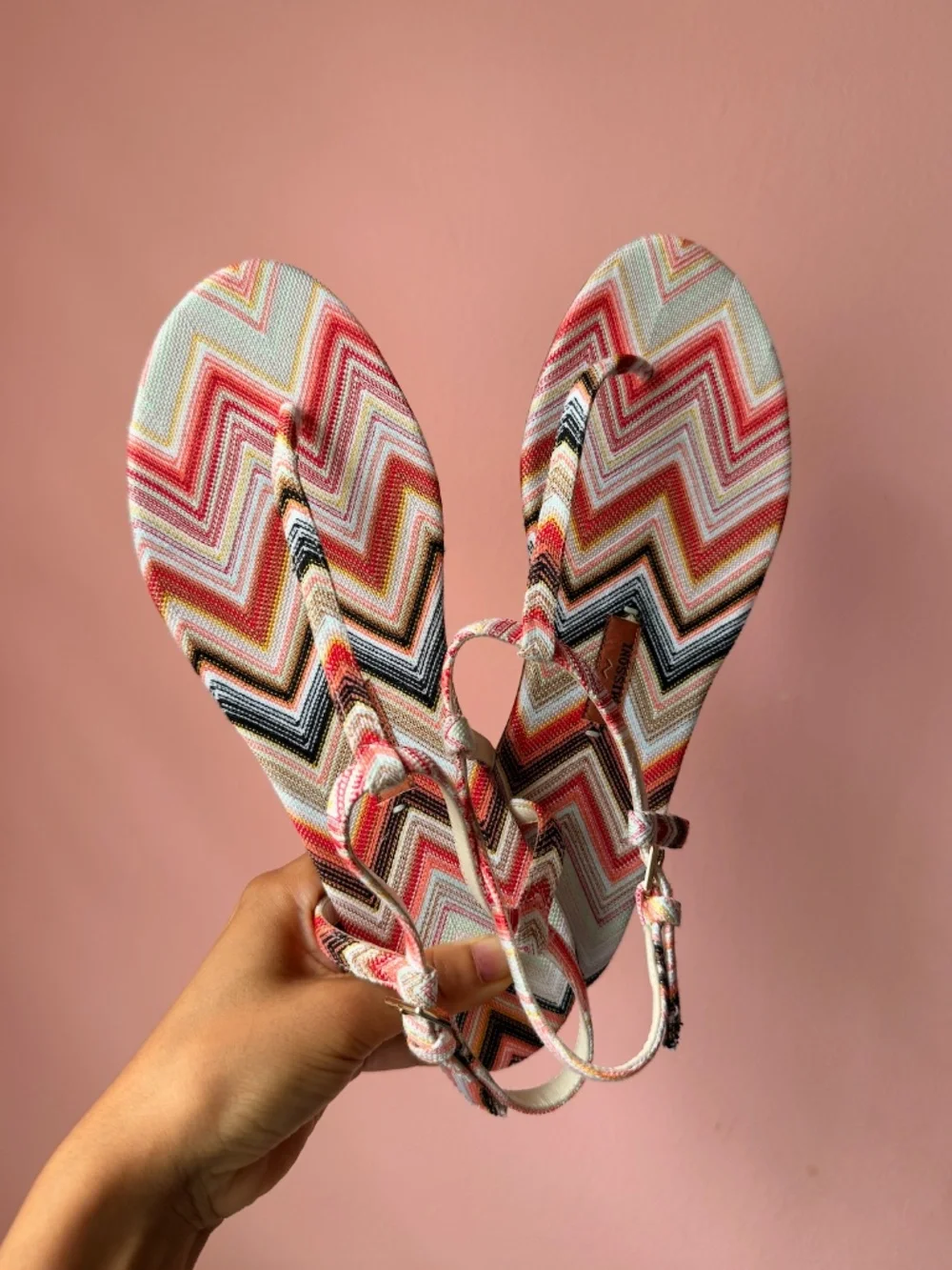 Missoni Leen Striped Twill Zig Zag Sandals - Pink Multi